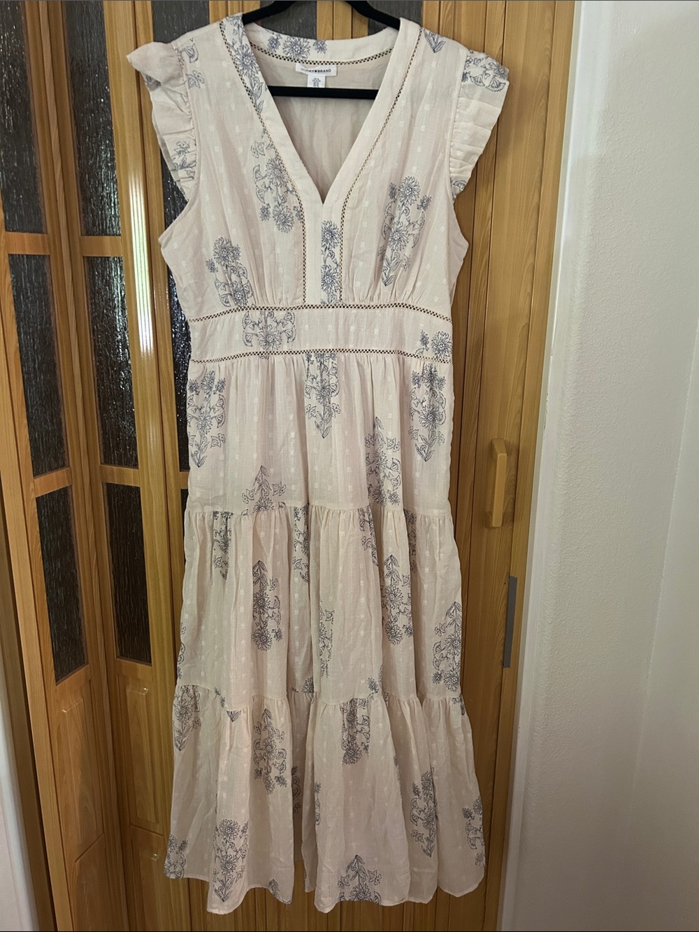 Lucky Brand Cream Maxi Dress with Gray Floral Embroidery - Picture 2 of 7